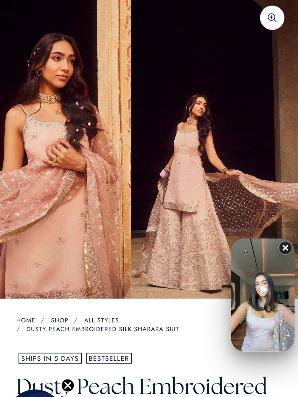 Dusty Peach Embroidered Women's Lehenga Set with Dupatta - Picture 2 of 10